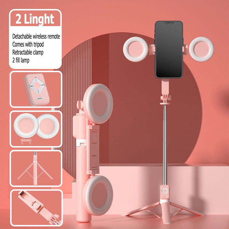 IMOLI Upgraded 67-Inch Telescopic Multi-Function Mobile Phone Selfie Stick with Dual Fill Light, Built-In Tripod and Wireless Remote Control