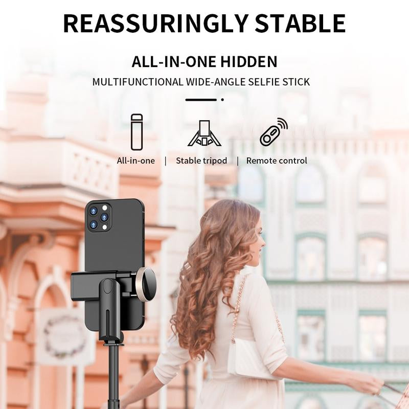 HANENO Portable Selfie Stick Tripod with Remote Bluetooth, Telescopic Design for Iphone, Upgraded Tripod for Travel and Recording Vlogging Kit Camera Stabilizer Electronic Gadgets Aluminum Android Cellphone Smartphone Tk Q12 Black