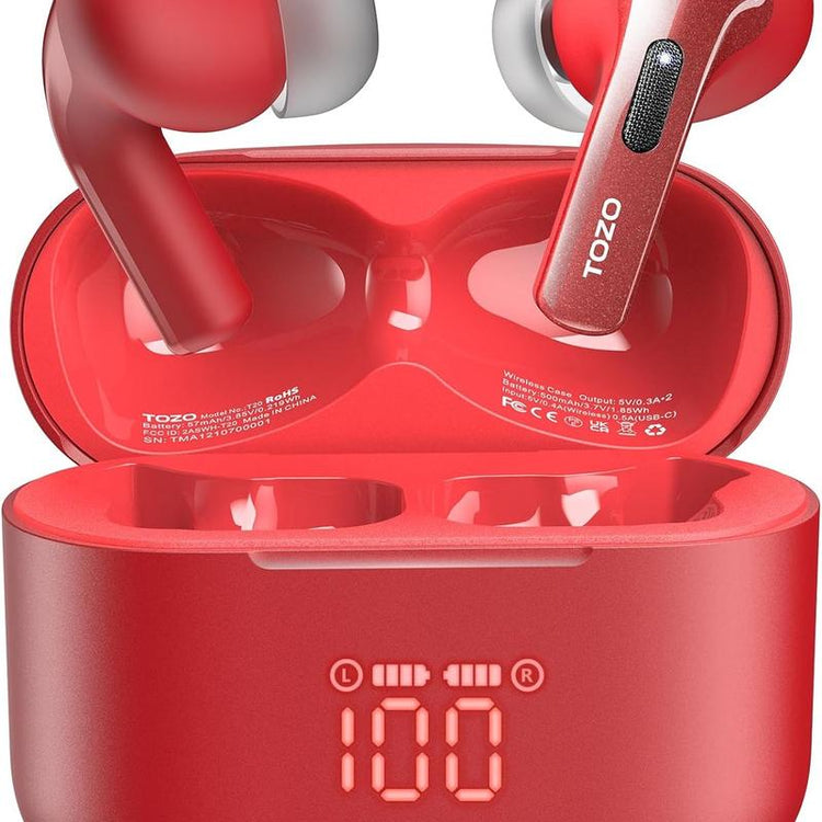 TOZO T20 Wireless Earbuds Bluetooth Headphones 48.5 Hrs Playtime with LED Digital Display Audio Earphones Noise Electronic Headset Charging Chargeable Mini Headphones In-Ear Earphone Fathersdaygift