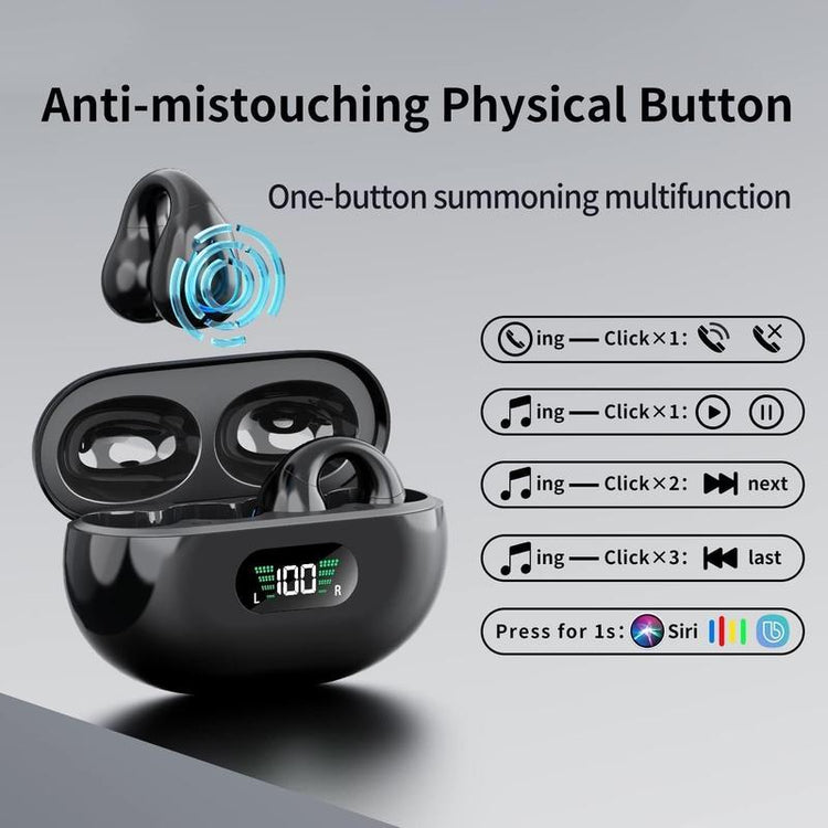 Open Earbuds, Wireless Bone Conduction Earphone Bluetooth 5.3 Clip Ear Hifi Sound Quality Waterproof TWS Headset Sports Gaming Headphones Headphones Bluetooth