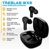 TREBLAB WX8 Wireless Earbuds with Charging Case - Audio Cable Headphone