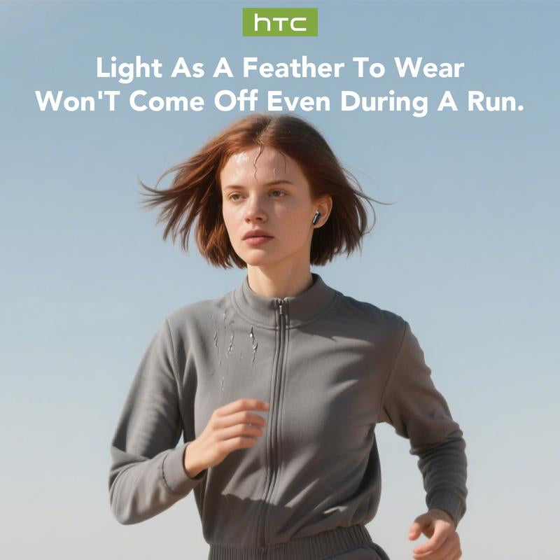 Bluetooth 6.0 Wireless Earphones worn by a runner, showcasing comfort and stability during exercise.