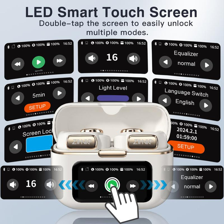 ZIHNIC S12 Open Earbuds, Wireless Headphones, LED Lights Touchscreenlight-Weight Earbuds Built-In Microphone, Power Digital Display,Stable Fit, Fast Charge ,36 Hours Playtime,Fast Pair,Clear Sound,Sweatproof,Charging Case, Android/Ios