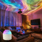Ocean Wave LED Aurora Projector illuminating a cozy living room with colorful lights on the ceiling.