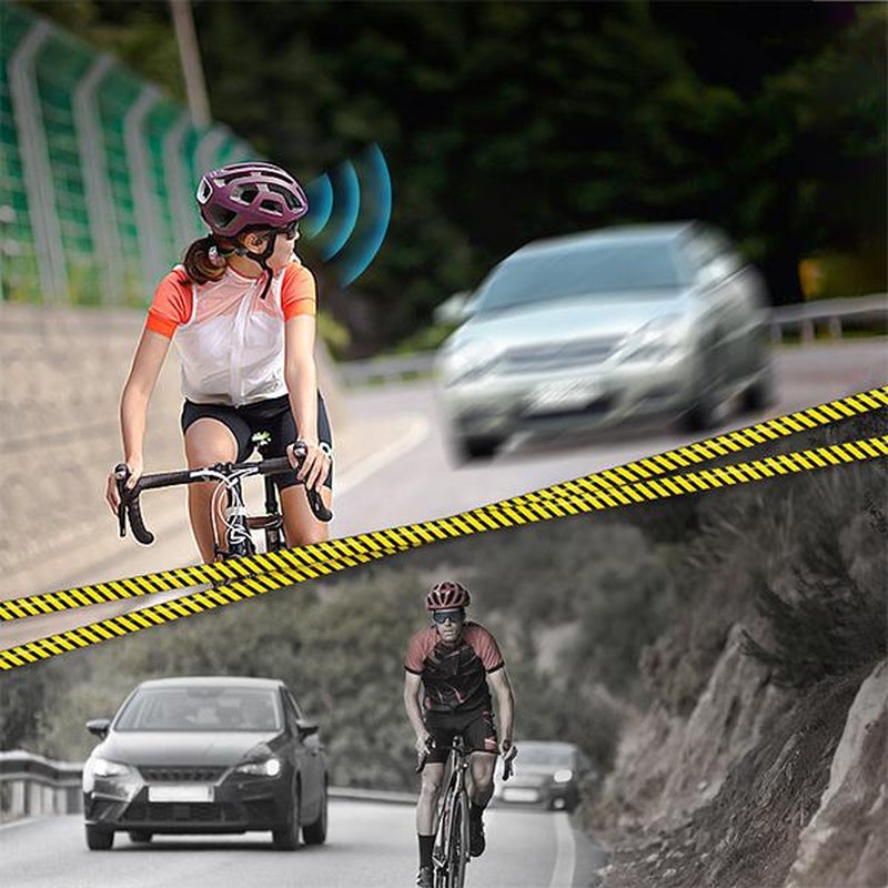 Air conduction headphones for sports used by a cyclist for safety and awareness on the road.