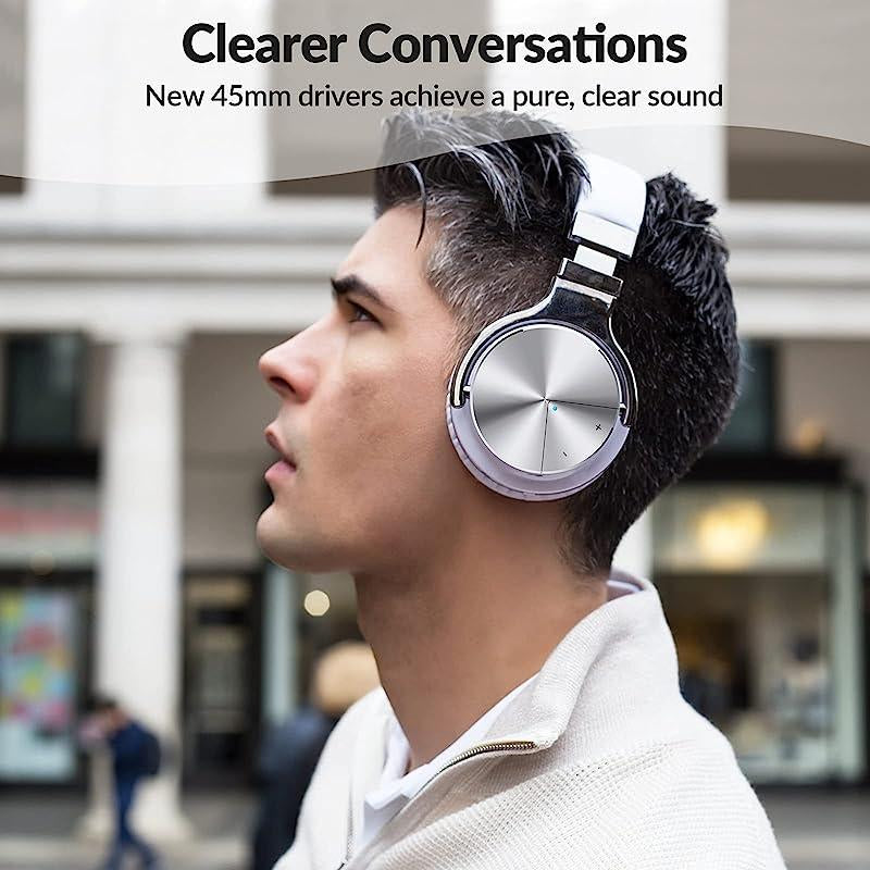 Black wireless ANC headphones with 30-hour battery life and built-in microphone