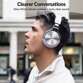 Black wireless ANC headphones with 30-hour battery life and built-in microphone