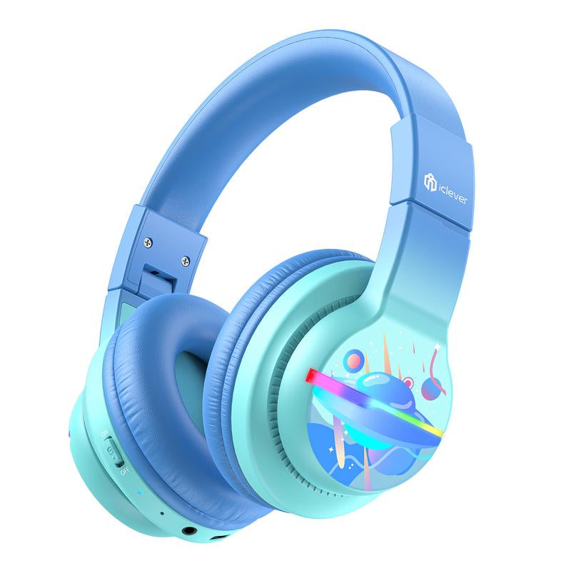 iClever Kids Bluetooth Headphones with LED Lights and Volume Limiter – 55H Playtime Wireless Headset with Mic for iPad and Tablet
