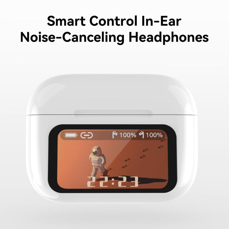 Smart Display Earbuds Case | Bluetooth 5.3 Wireless Noise-Canceling Earbuds | Perfect Gift-Ready High Quality Headphones Audio Headphones Bluetooth Noisecancellingheadphones