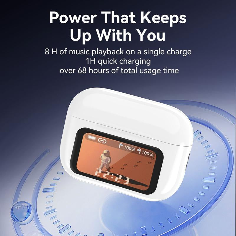 Smart Display Earbuds Case | Bluetooth 5.3 Wireless Noise-Canceling Earbuds | Perfect Gift-Ready High Quality Headphones Audio Headphones Bluetooth Noisecancellingheadphones