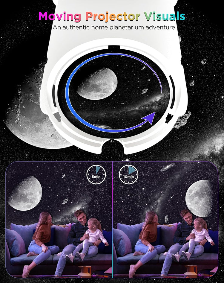 Planetarium Style Galaxy Projector showcasing moving visuals for an immersive night sky experience.