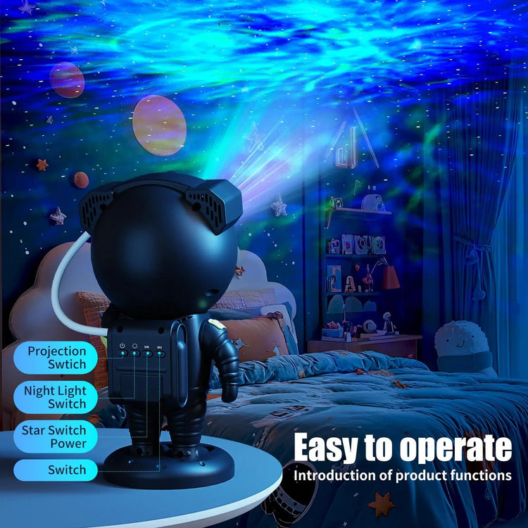 Astronaut Design Projector Night Light, USB Rechargeable Star Projector with BT Speaker, 360 Degree Adjustable Projector Lamp for Bedroom, Living Room, Audio