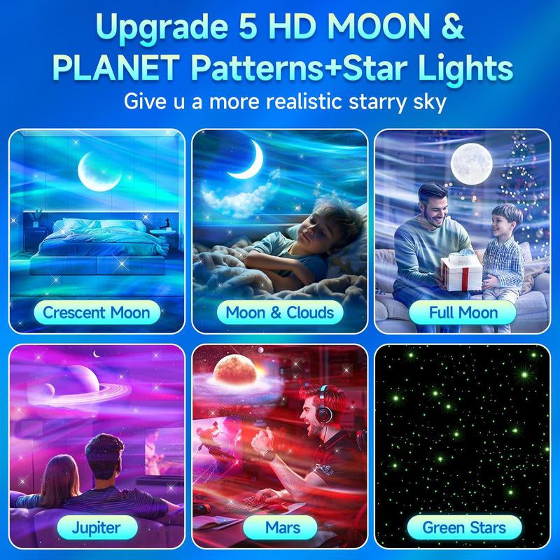 One Fire Northern Lights Projector,16Color Galaxy Projector for Bedroom, 15 White Noise Galaxy Projector, 5Moon Star Projector, Bluetooth Ambient Light Projector, Remote Timer Star Lights Audio Mood Lighting Aurora Living Room Night Light Kids