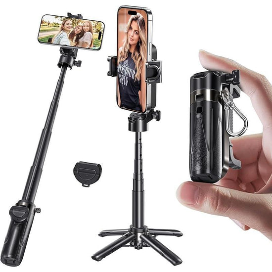 Phone Tripod, Portable Selfie Stick, Pocket Size Selfie Stick for Iphone, Selfie Stick with Wireless Detachable Remote Control & 2 Fill Light for Photograph, Live Streaming, Video Recording