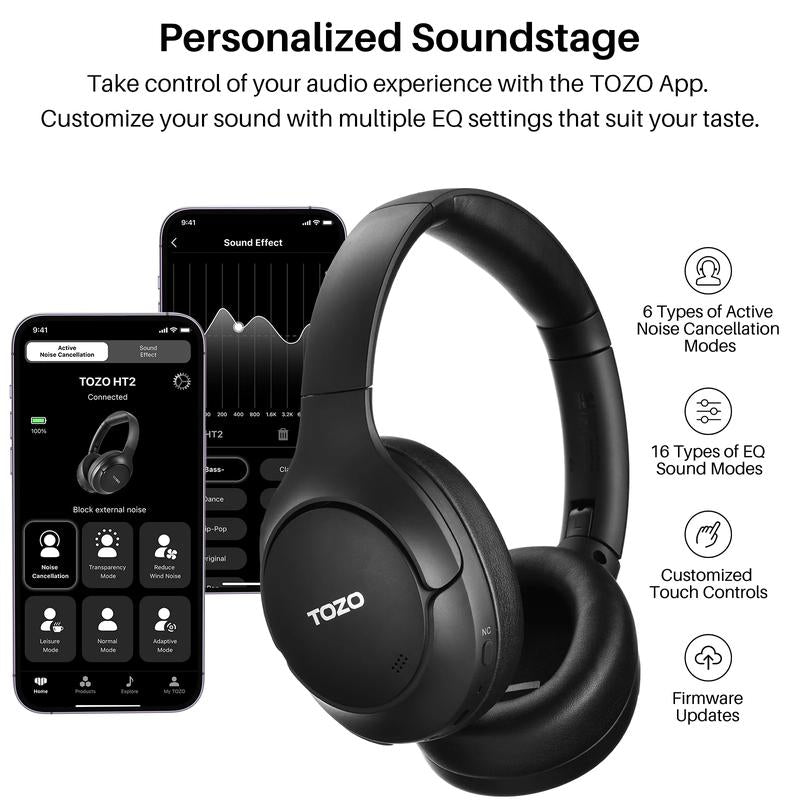TOZO HT2 ANC Headphones, Wireless over Ear Bluetooth Headphones