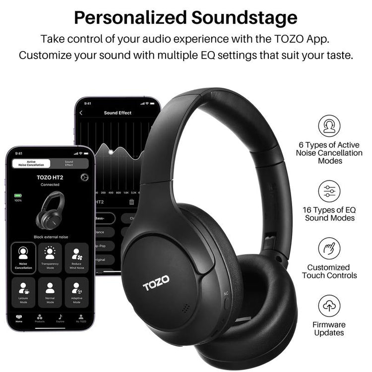 TOZO HT2 ANC Headphones, Wireless over Ear Bluetooth Headphones