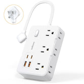 10Ft Flat Plug Extender, 6 Outlets + 4 USB (2 USB-C), Wall Mount. Perfect for Office, Travel & Dorm, Compact & Powerful