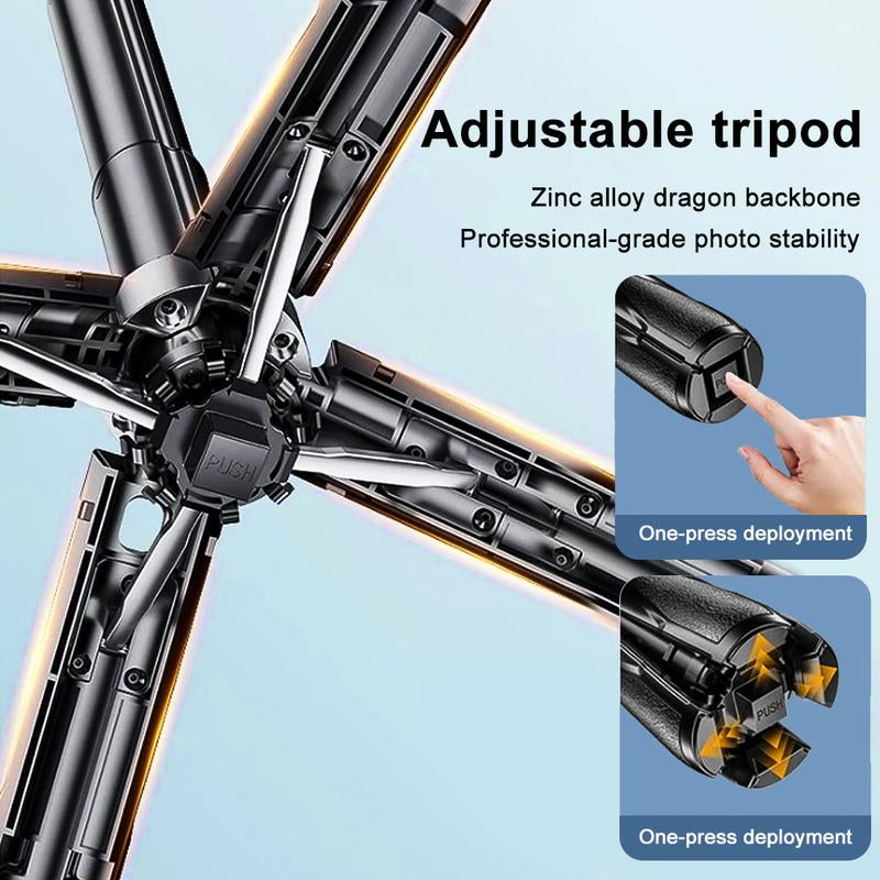 Portable Selfie Stick, All-In-1 Smartphone Tripod Stand with Wireless Remote, Extendable Tripod Stand, 360 Degrees Adjustable Phone Tripod