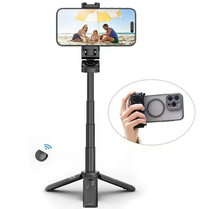 Mini Pocket Selfie Stick Tripod, Extendable Grip Phone Tripod with Detachable Remote, Portable Tripod for Video Recording/Vlogging/Selfie in Black