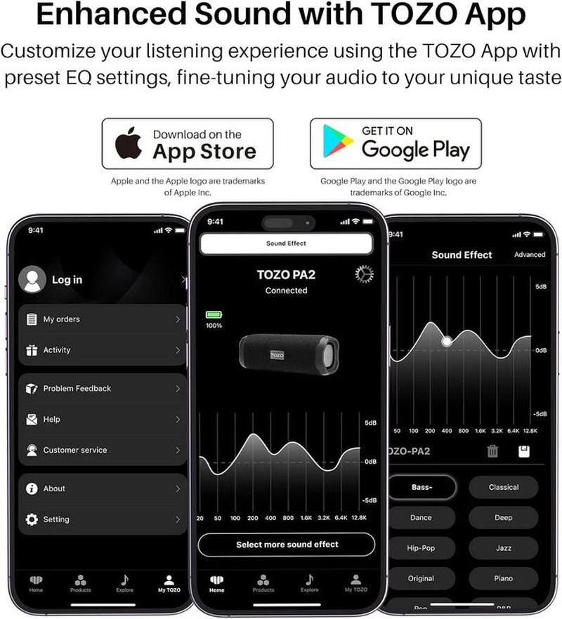 TOZO PA2 Bluetooth Speaker with Dual Drivers & Dual Bass Diaphragms Audio Smartphone Fathersdaygift