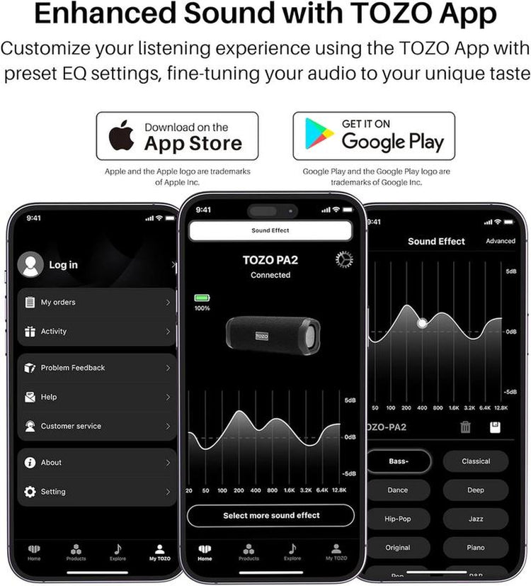 TOZO PA2 Bluetooth Speaker with Dual Drivers & Dual Bass Diaphragms Audio Smartphone Fathersdaygift