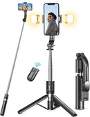 Pnitri New 4 in 1, Selfie Stick Tripod with Remote & Fill Light,45'' Portable Phone & Travel Tripod,Compatible with All Iphone & Android Smartphone,Perfect for Taking Photo & Video Recording & Live Sharing & Vlog,Content Creator Tools