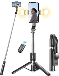 Pnitri New 4 in 1, Selfie Stick Tripod with Remote & Fill Light,45'' Portable Phone & Travel Tripod,Compatible with All Iphone & Android Smartphone,Perfect for Taking Photo & Video Recording & Live Sharing & Vlog,Content Creator Tools