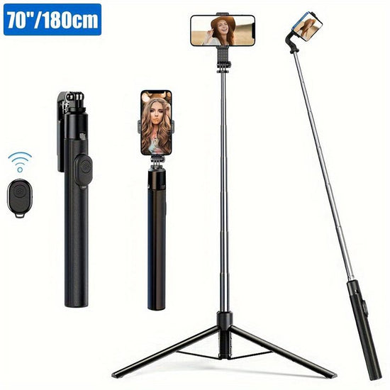 Selfie Stick, 70 Inch Retractable Phone Tripod with Wireless Remote Control & Light, Portable Selfie Stick Tripod for Cell Phone and Smartphones