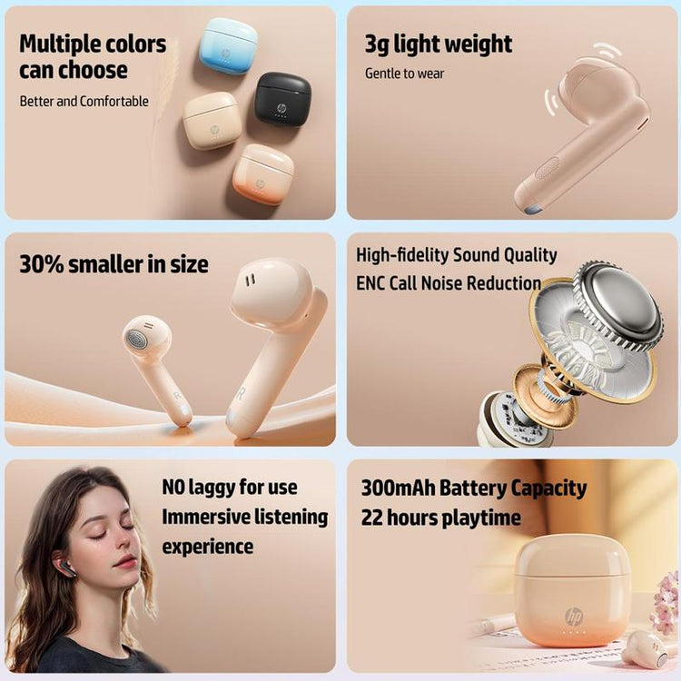 HP Wireless Earbuds, In-Ear Design Headphones, Wireless Waterproof Earbuds Bass, Electronic IPX4 Waterproof Sports Headphones, USB C Charging Ear Buds, Noise Cancelling Headphones, Audio, Chargeable