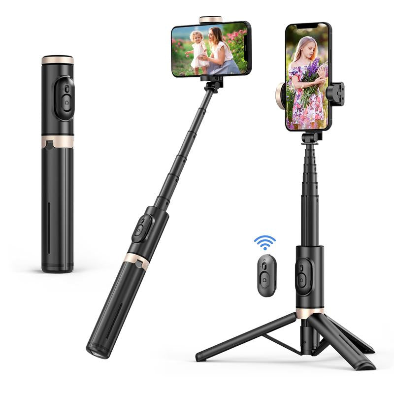 HANENO Q12 Portable Selfie Stick Tripod – Bluetooth Remote, Telescopic Aluminum Vlogging Kit