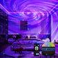 LED Galaxy Projector illuminating a bedroom with vibrant colors, featuring remote control and USB charging.