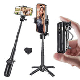 MAGIC JOHN 4-In-1 Multifunctional Magnetic Selfie Stick – 360° Rotation, Compact & Stylish, with Wireless Bluetooth Control, Magnetic Phone Holder for Selfies/Video Recording/Vlogging, Compatible with Most Phone Modes
