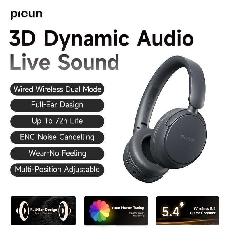 Picun B5 wireless headphones battery life display