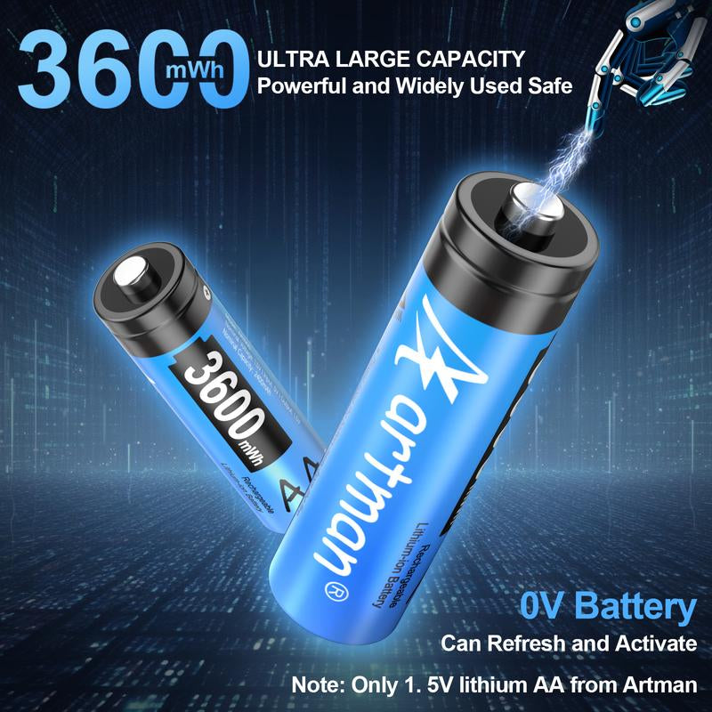 High-Capacity Rechargeable AA Batteries + USB-C Battery Charger – Eco Friendly, Fast Charging Set
