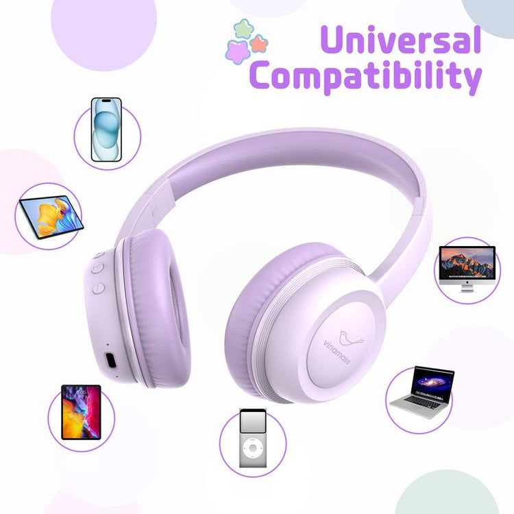 Kids headphones with volume limiter Vinamass A63 connected to tablet