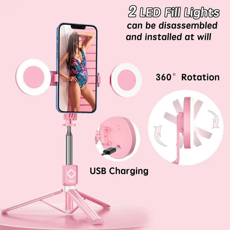 IMOLI Upgraded 67-Inch Telescopic Multi-Function Mobile Phone Selfie Stick with Dual Fill Light, Built-In Tripod and Wireless Remote Control