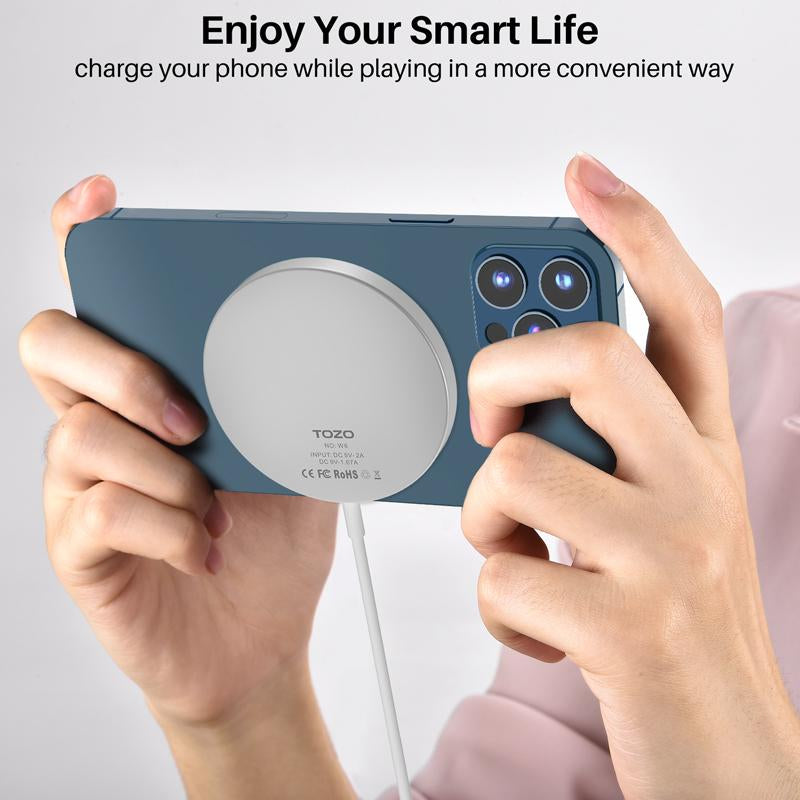TOZO W6 Wireless Magnetic Charger, 15W Fast Charging Pad with Aviation Aluminum Numerical Control Technology Compatible with Iphone 15 14 13 Series, Samsung Galaxy Series (NO AC Adapter) Fathersdaygift Cellphone Smartphone