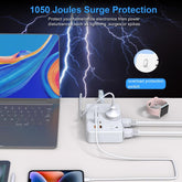 10Ft Flat Plug Extender, 6 Outlets + 4 USB (2 USB-C), Wall Mount. Perfect for Office, Travel & Dorm, Compact & Powerful