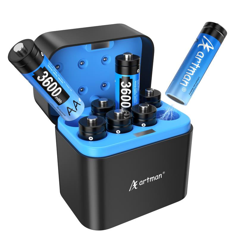 High-Capacity Rechargeable AA Batteries + USB-C Battery Charger – Eco Friendly, Fast Charging Set