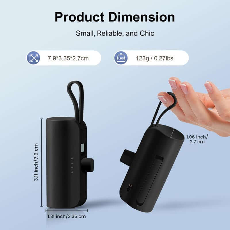 4500Mah Mini Power Bank with Built in 2 Cables & Lanyard - Ultra Compact Portable Charger Iphone,Android , Phone Holder, Charging Chargeable Black Smartphone Accessories