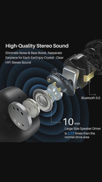 TOZO T12 Pro Wireless Earbuds – aptX Stereo, CVC 8.0 Noise Cancellation, IPX8 Waterproof, Touch Control, 2500mAh Charging Case