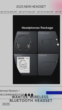 Wantek Wireless Bluetooth Headset with Mic – USB Dongle, Noise‑Canceling, Hi‑Fi Stereo, 50 h Battery