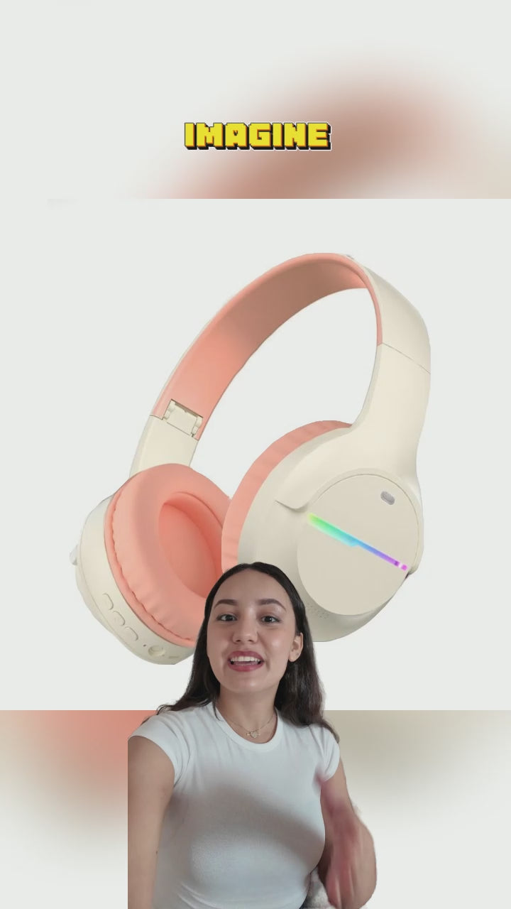 Kids Bluetooth Headphones, Kids Headphones Wireless with LED Light Up, Built-In Mic, Over-Ear Bluetooth 5.3 Headphones for School Travel Ipad Tablet 6-18 Years Boy Girl