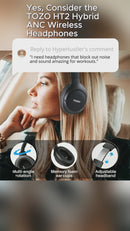 TOZO HT2 Hybrid ANC Wireless Headphones – 60 H Battery, Hi‑Res Audio, ENC & EQ